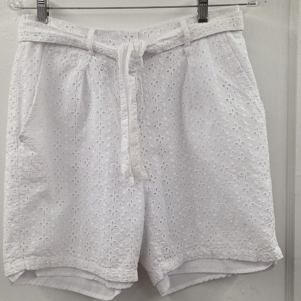 Nanette Lepore White Eyelet Tie Waist Paperbag Shorts Size M